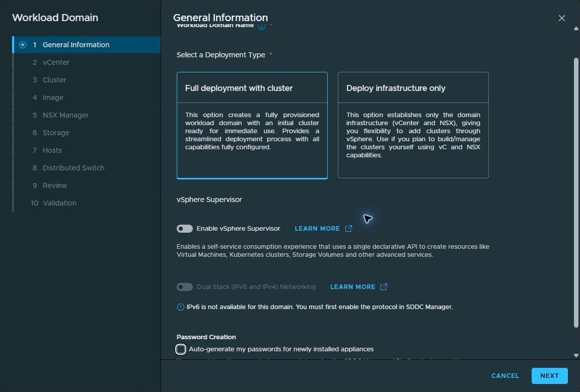 Full deployment with cluster selected, with vSphere Supervisor deferred.