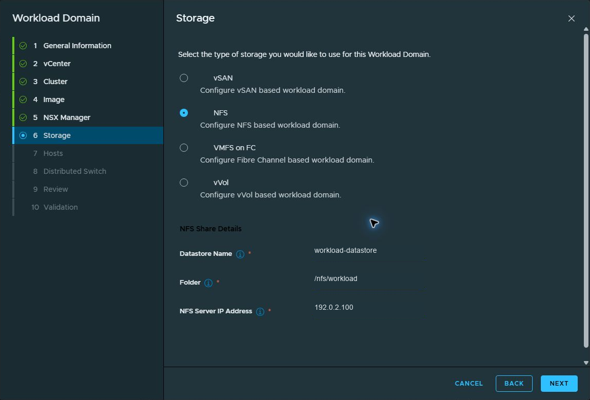 NFS share details completed with generic example values.