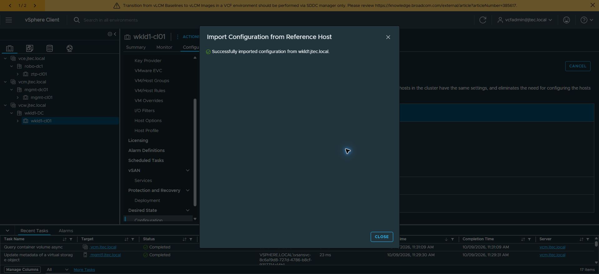 The reference-host configuration imported successfully.