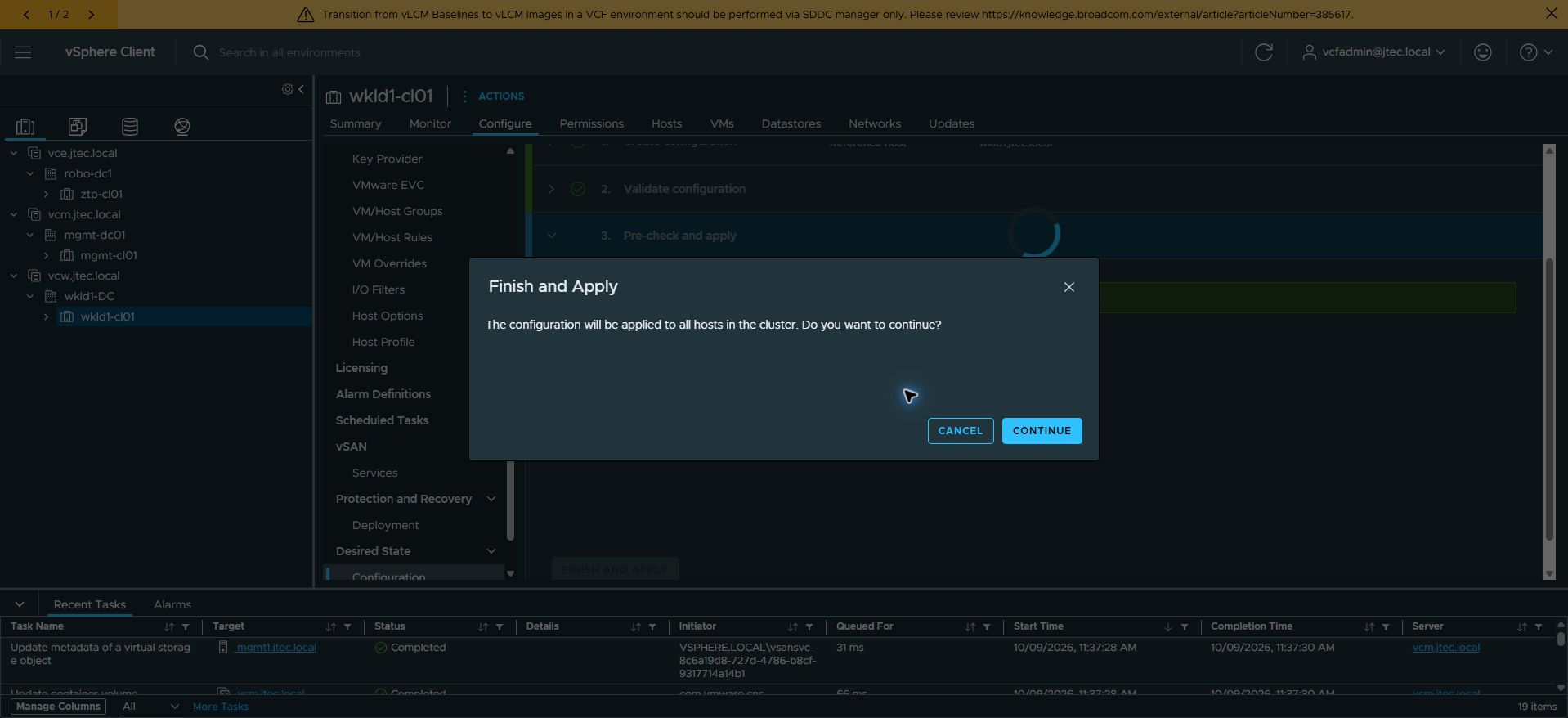 Confirm Finish and Apply by selecting Continue.