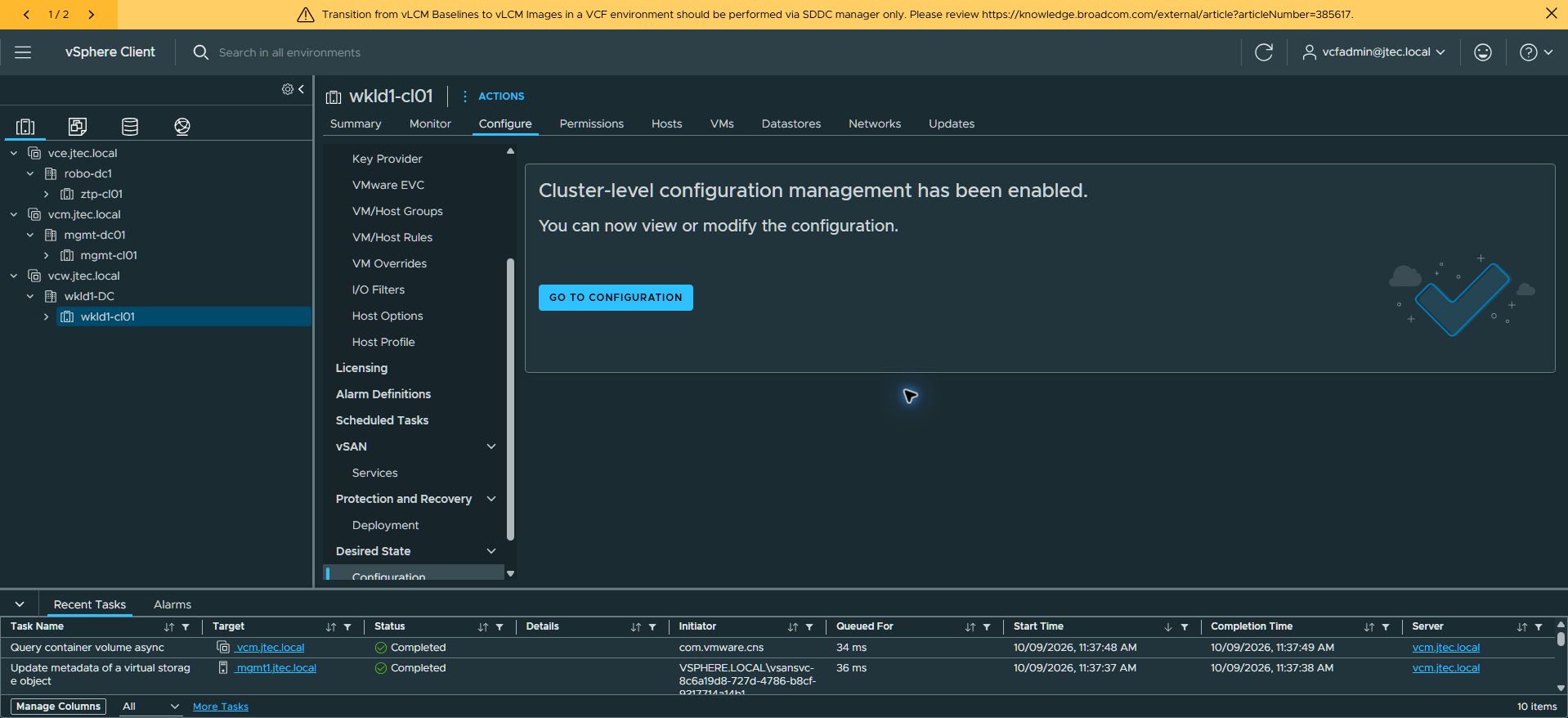 Cluster-level configuration management is enabled.
