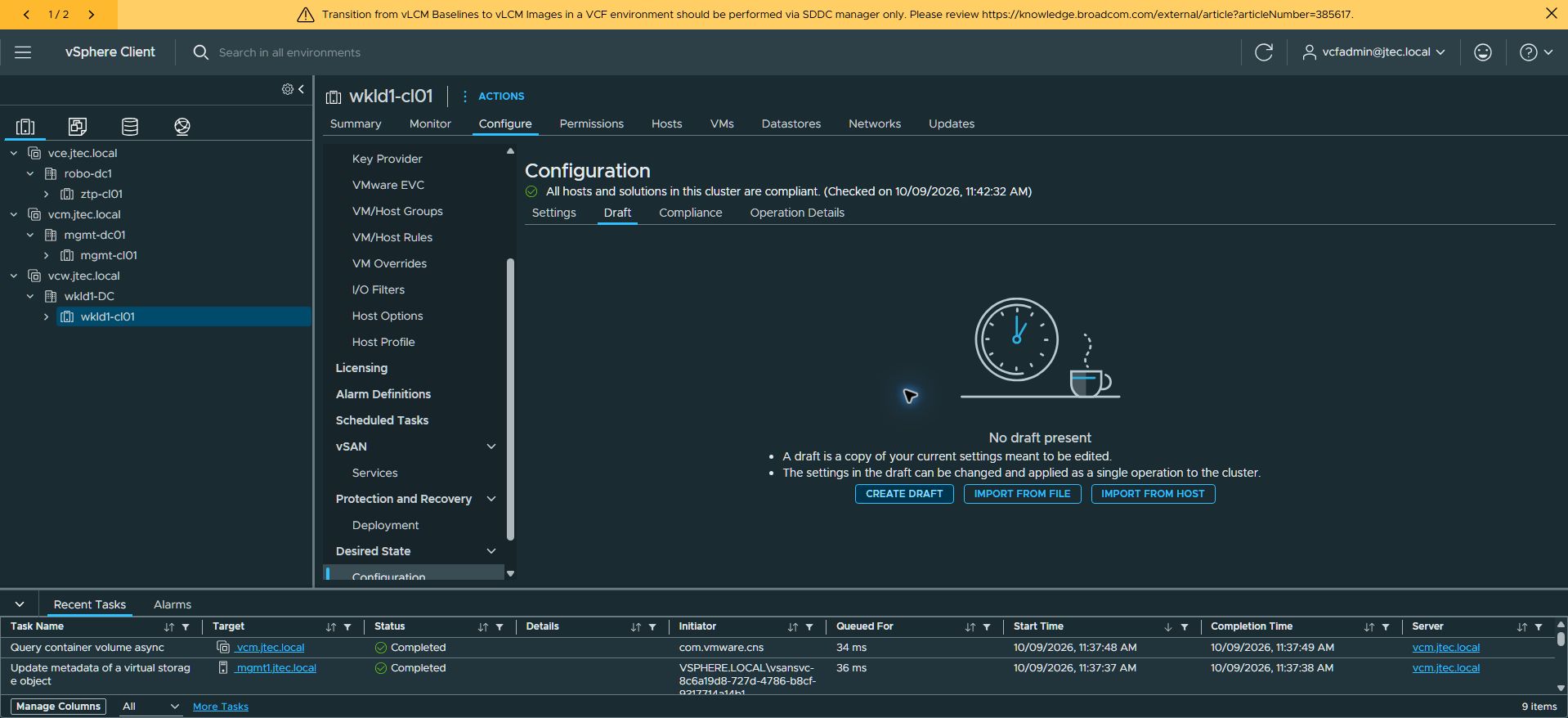 Open Draft and select Create Draft from the compliant starting configuration.