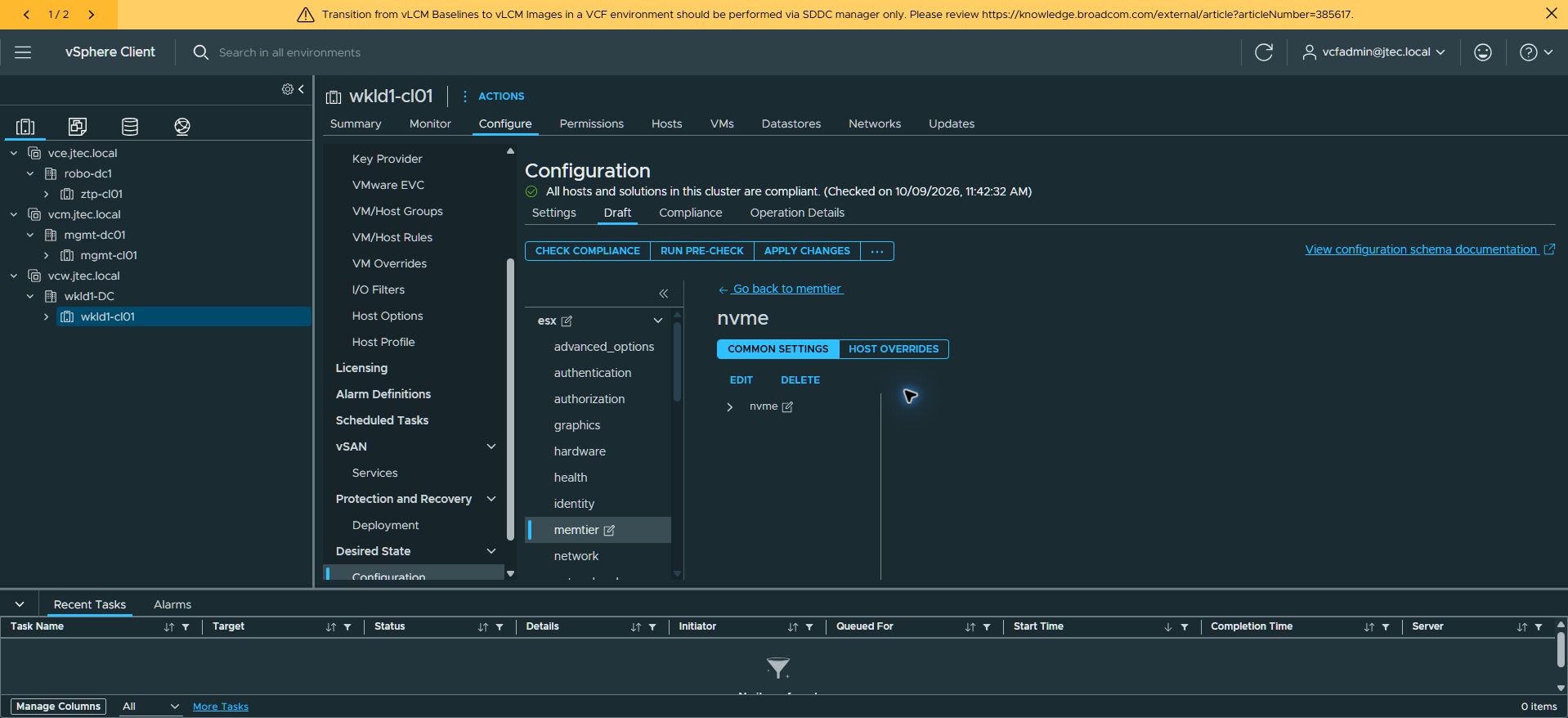 Save returns to the draft, with change indicators on the NVMe configuration.