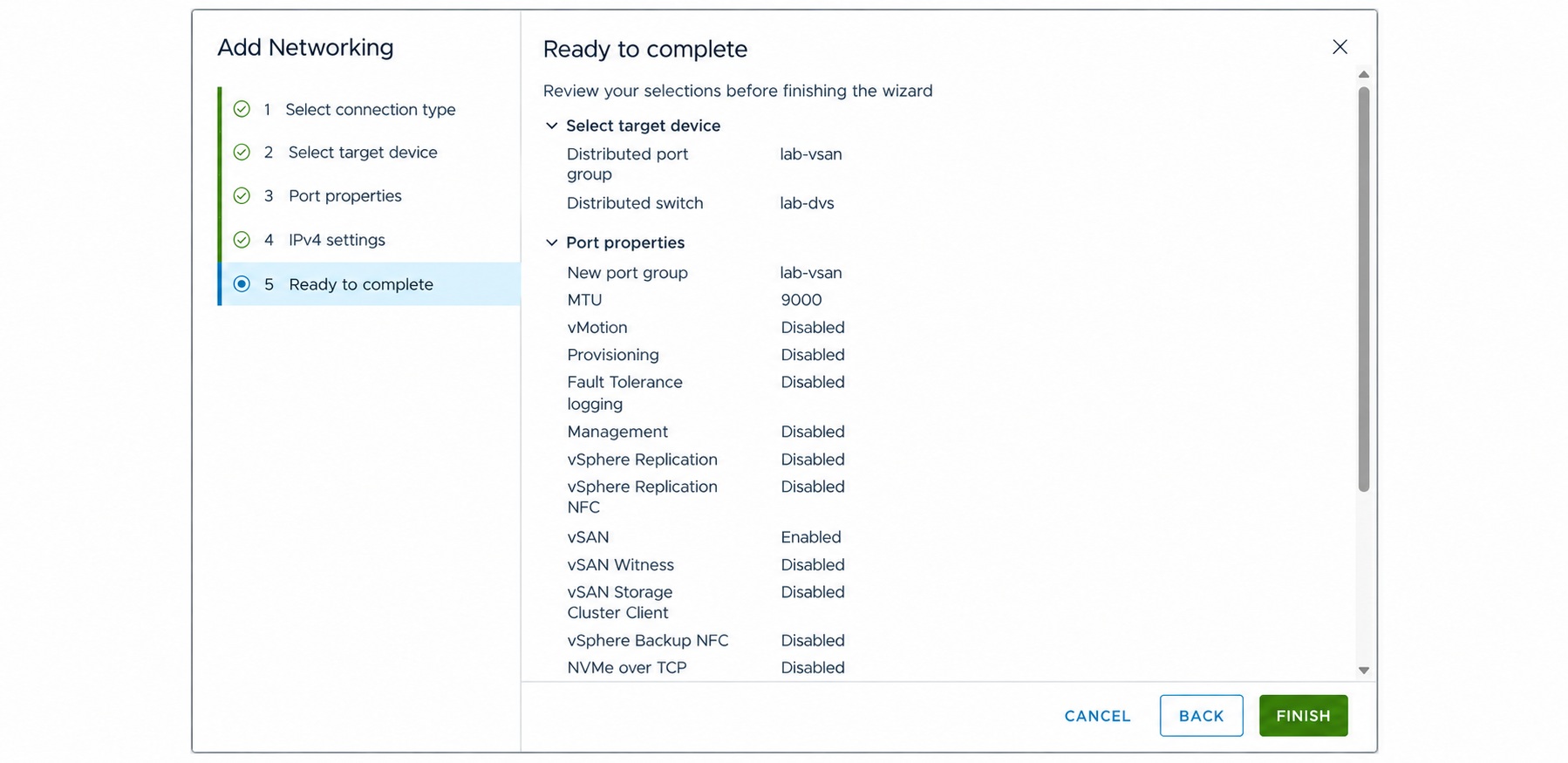 Review the adapter configuration before finishing.