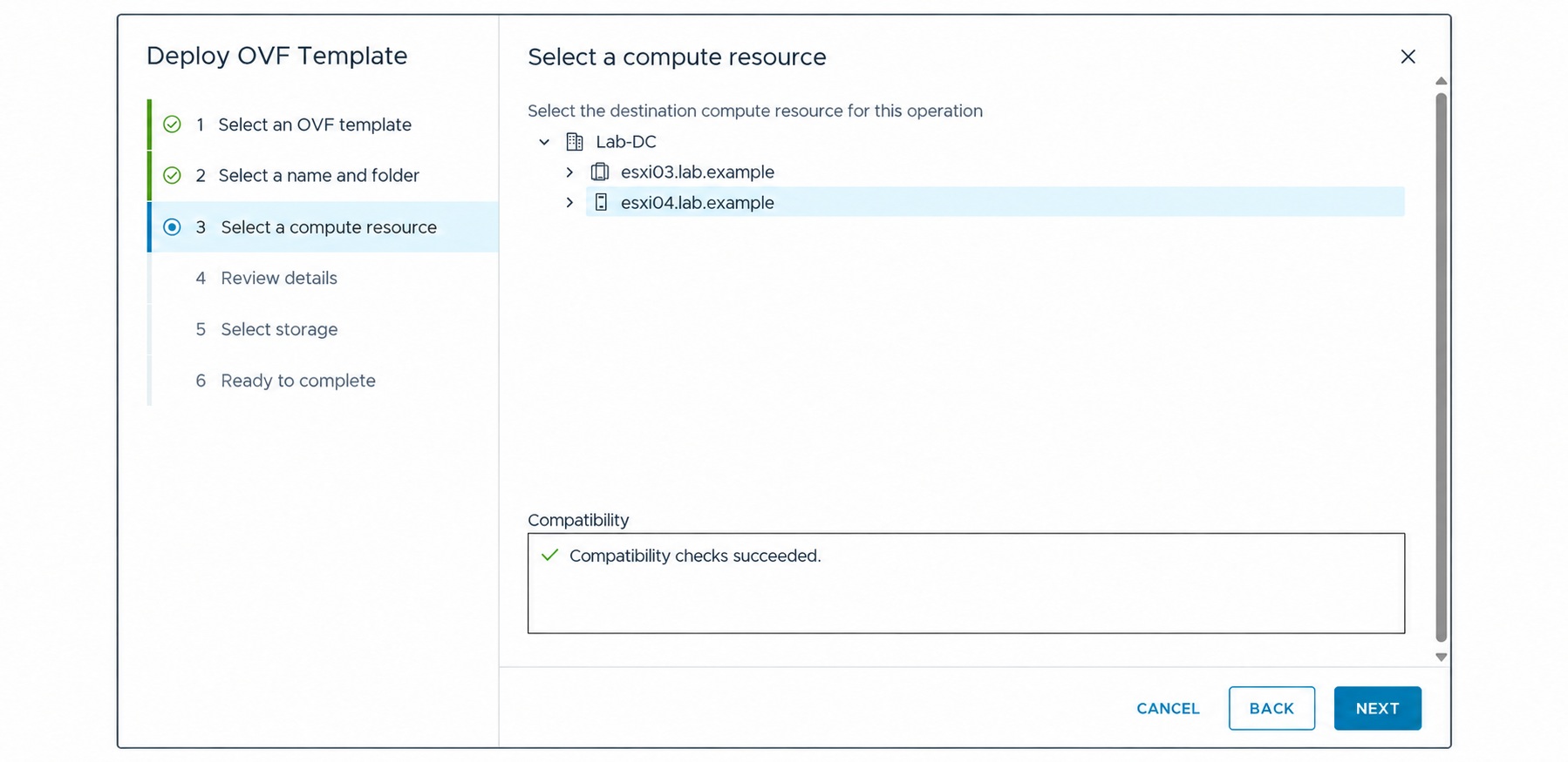 Select the compute destination for the witness VM.