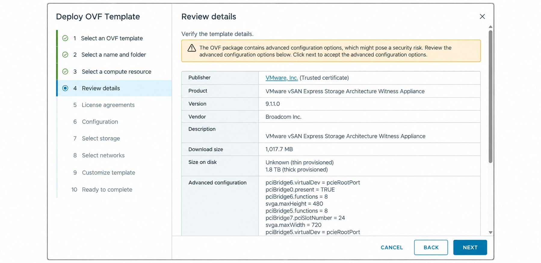 Review the ESA witness template details.