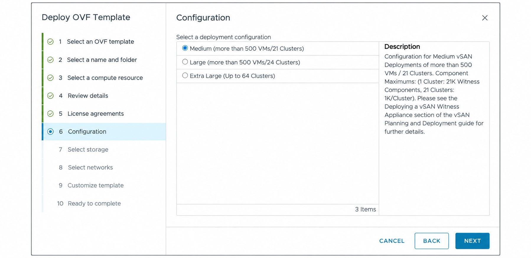 Select the witness deployment configuration.