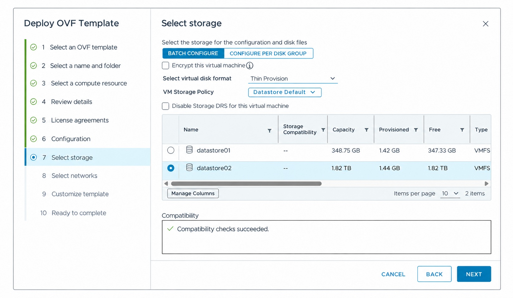 Select storage for the witness appliance.