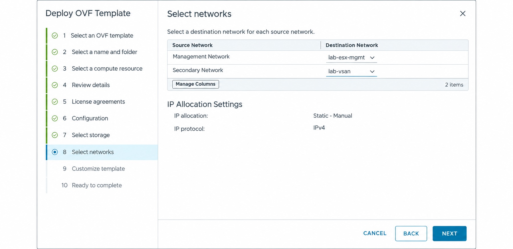 Map the management and secondary networks.