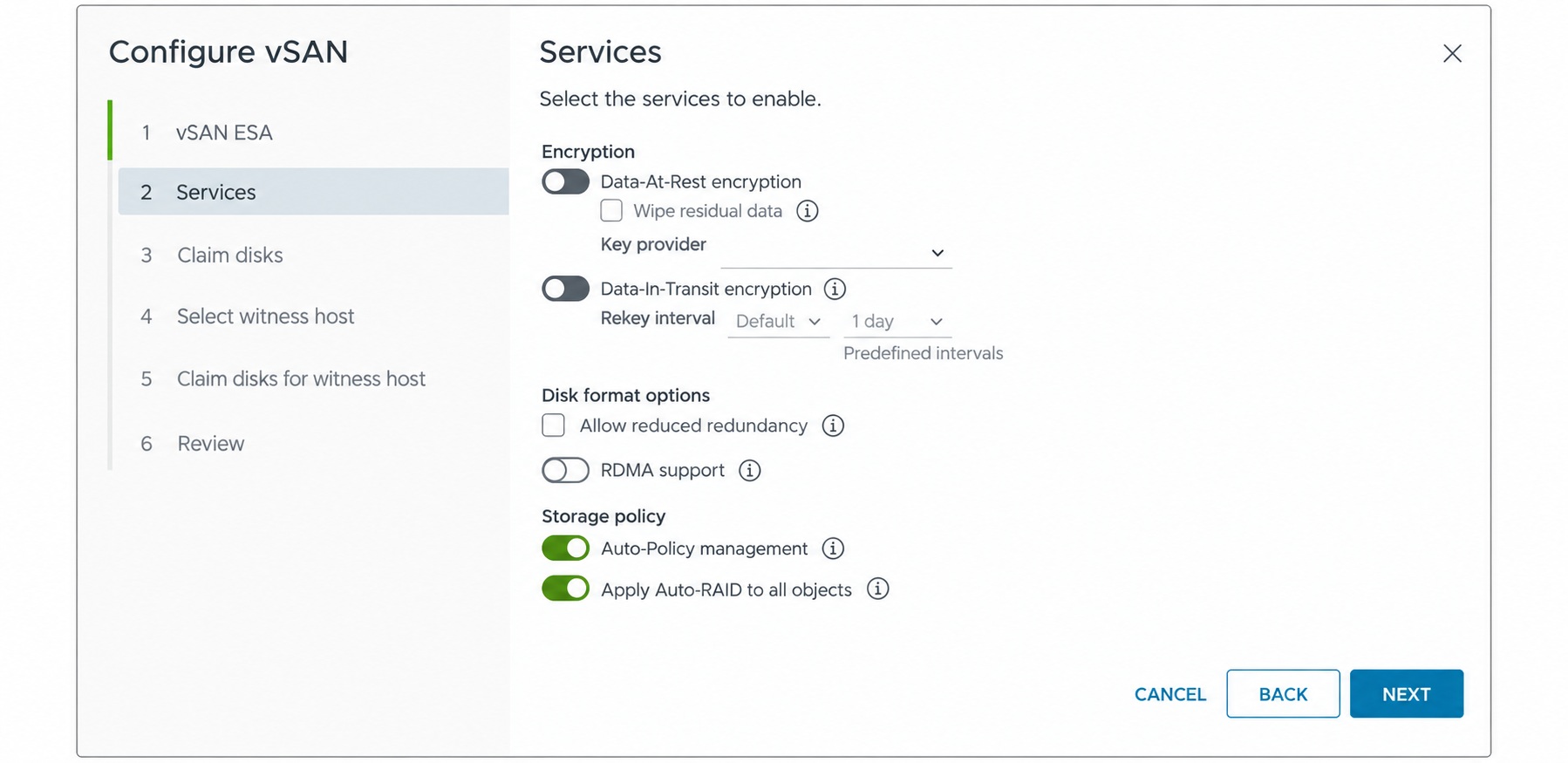 Review the services selected for the lab.