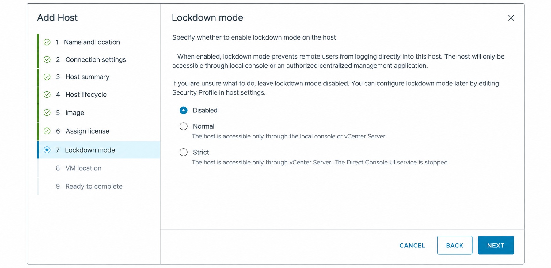 Review the lockdown-mode selection.