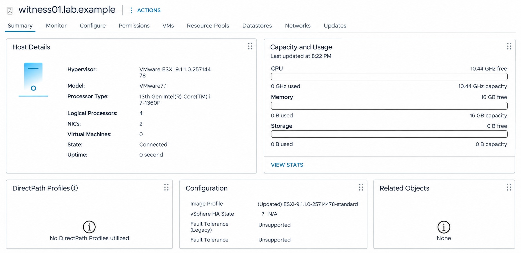 The witness appliance is connected to vCenter as a standalone host.